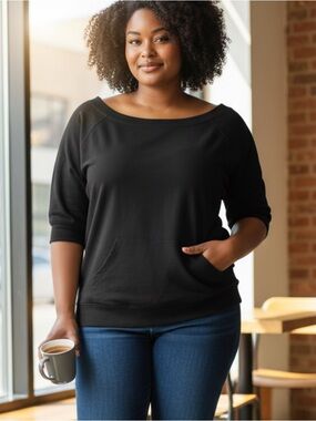 Norma Kamali black crop sleeve sweatshirt minimalist chic size L oversized cozy